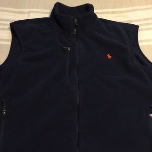 Dark blue and orange polo fleece vest